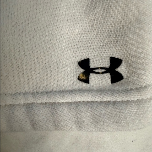 Under Armour White Logo Tape Hoodie Loose Fit Women’s Medium Athleisure Fleece - Picture 6 of 12